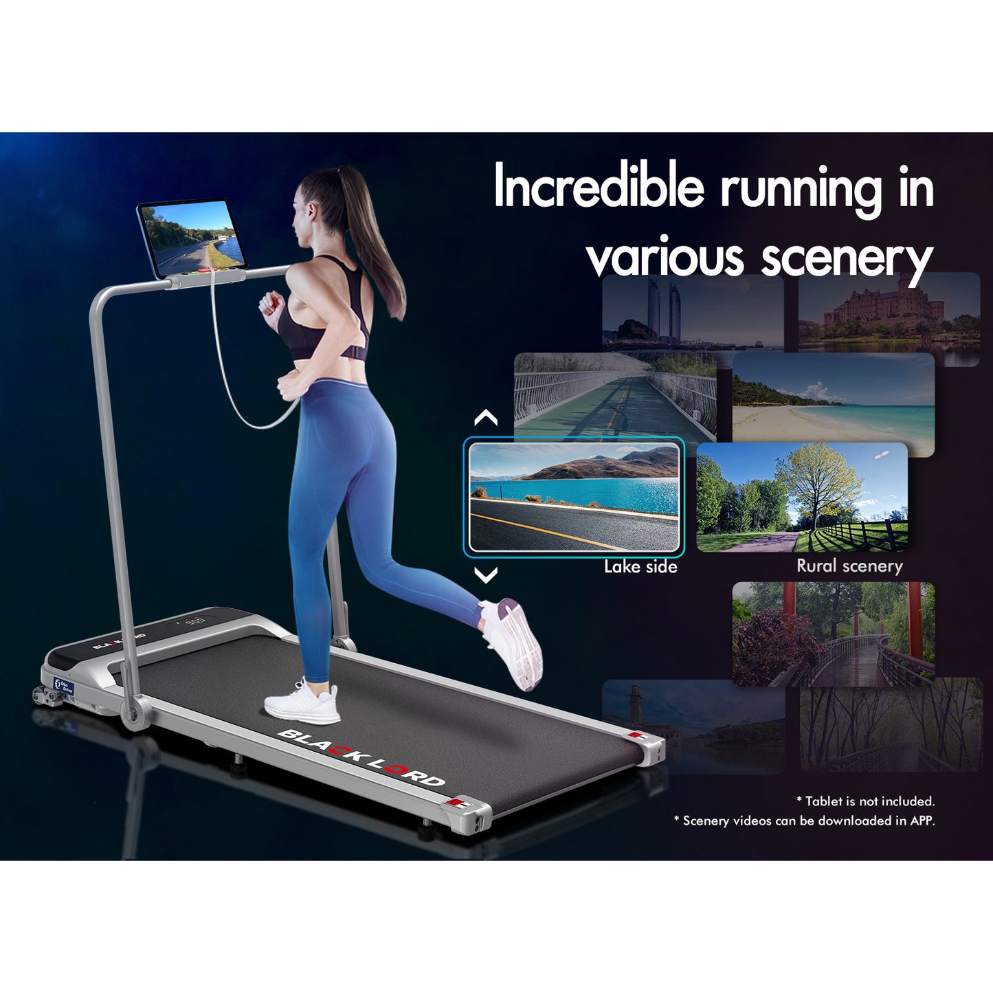 BLACK LORD Treadmill Electric Walking Pad Home Office Incline Foldable Silver