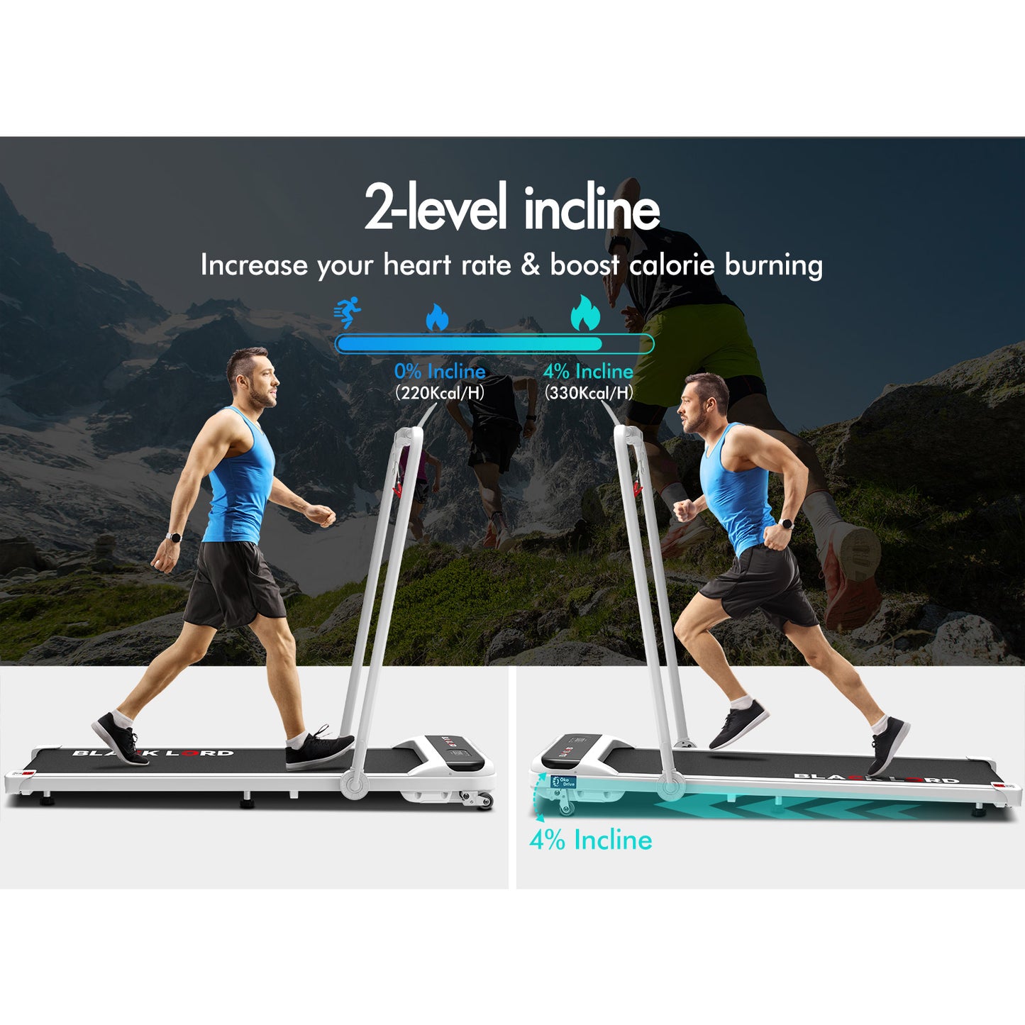 BLACK LORD Treadmill Electric Walking Pad Home Office Incline Foldable White