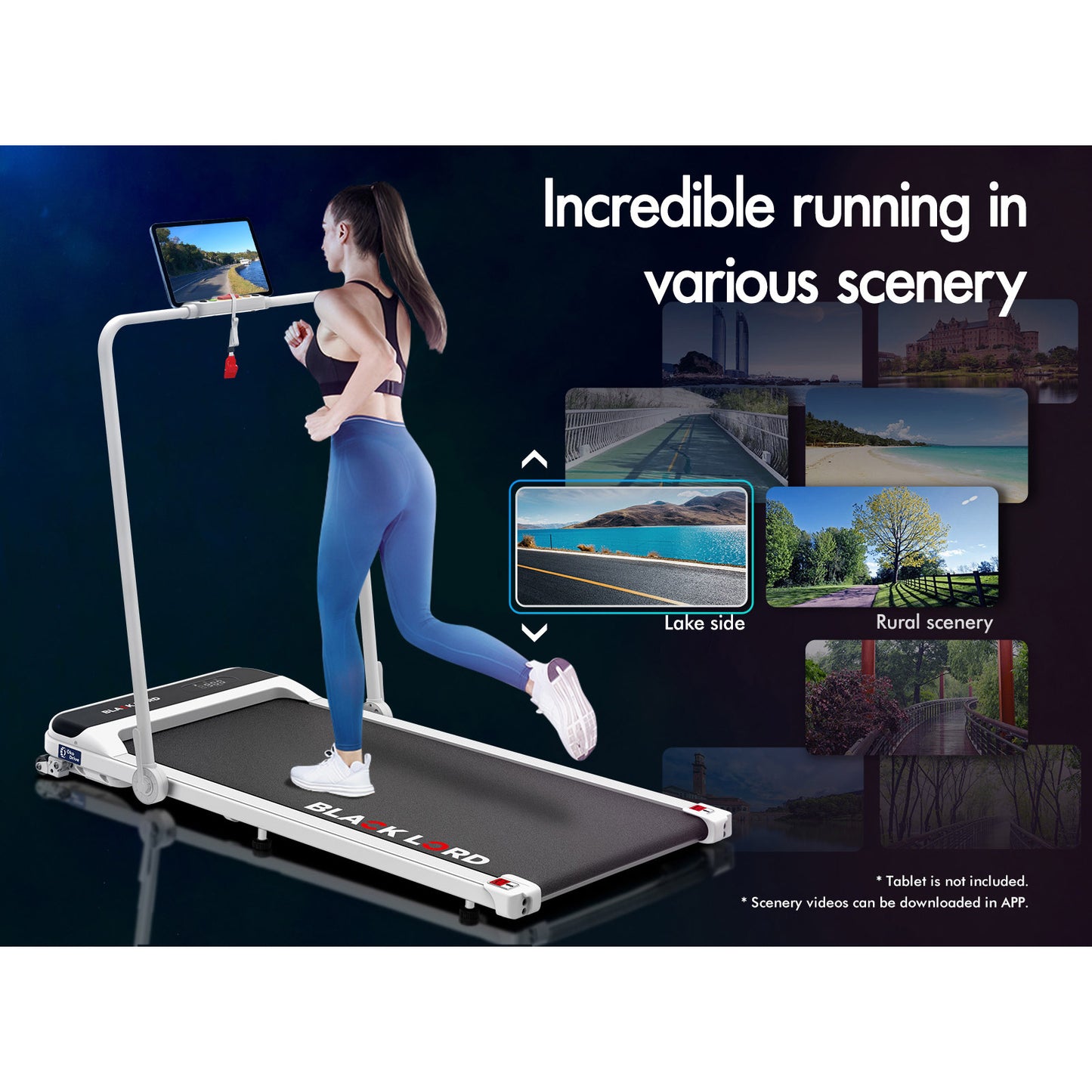 BLACK LORD Treadmill Electric Walking Pad Home Office Incline Foldable White