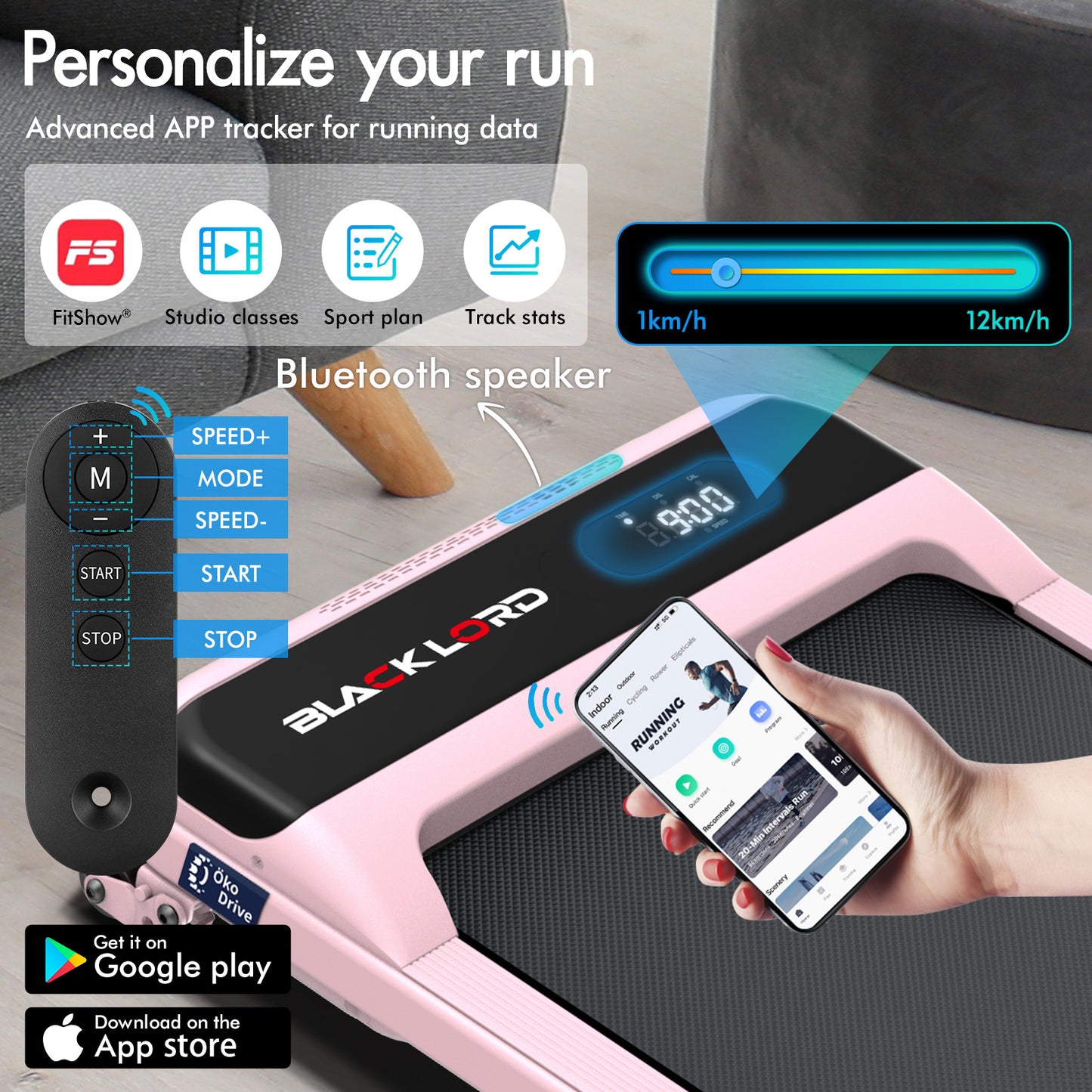 BLACK LORD Treadmill Electric Walking Pad Home Office Gym Fitness Incline MS2