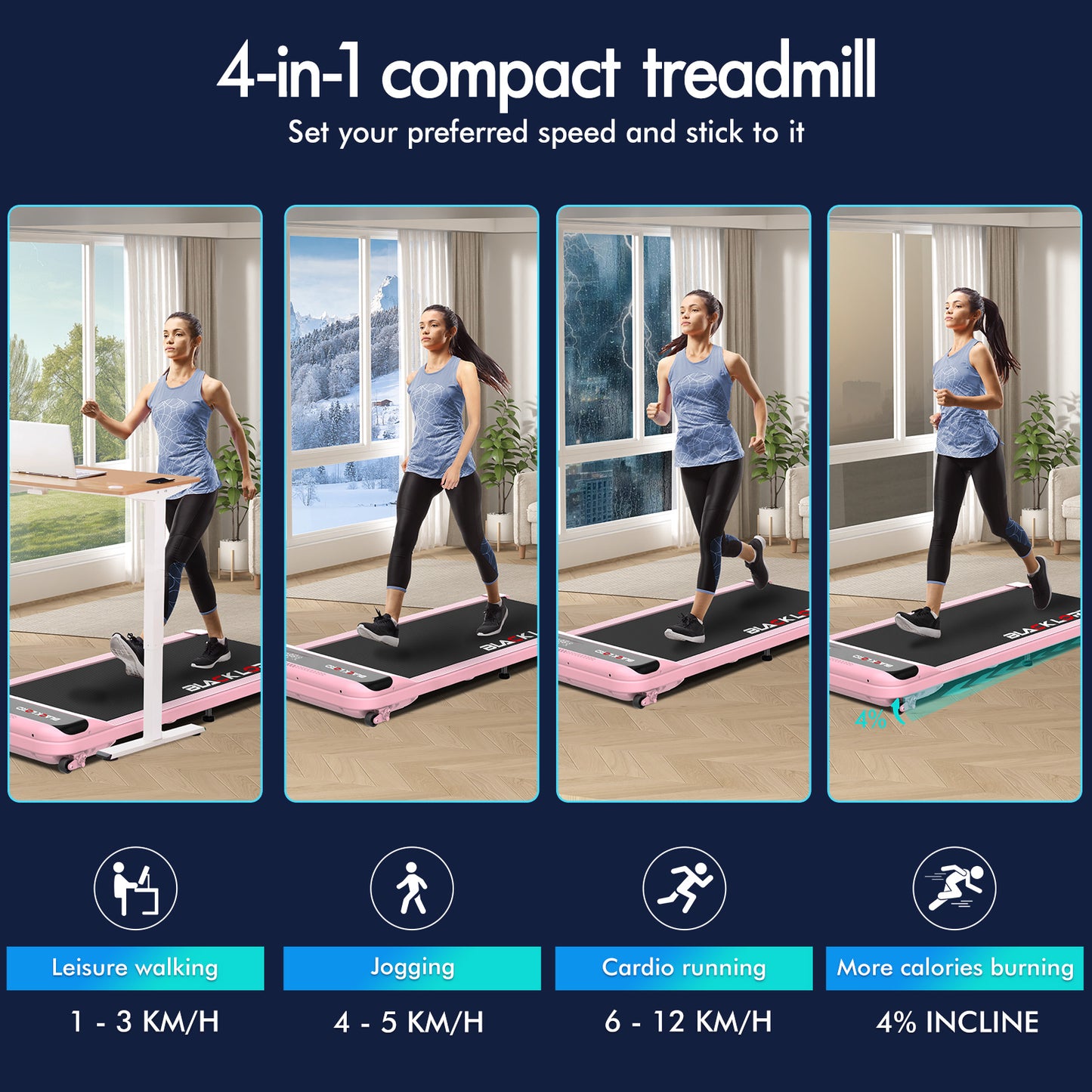 BLACK LORD Treadmill Electric Walking Pad Home Office Gym Fitness Incline MS2