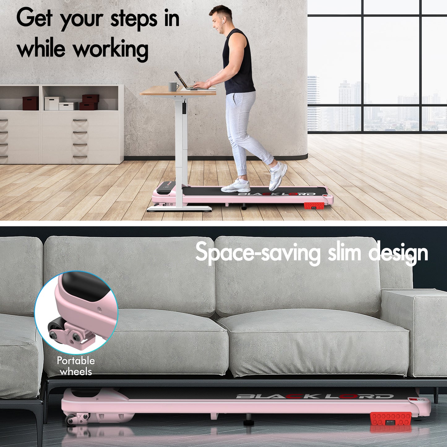 BLACK LORD Treadmill Electric Walking Pad Home Office Gym Fitness Incline MS2