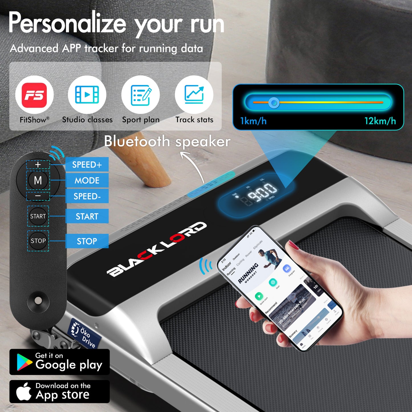 BLACK LORD Treadmill Electric Walking Pad Home Office Gym Fitness Incline MS2