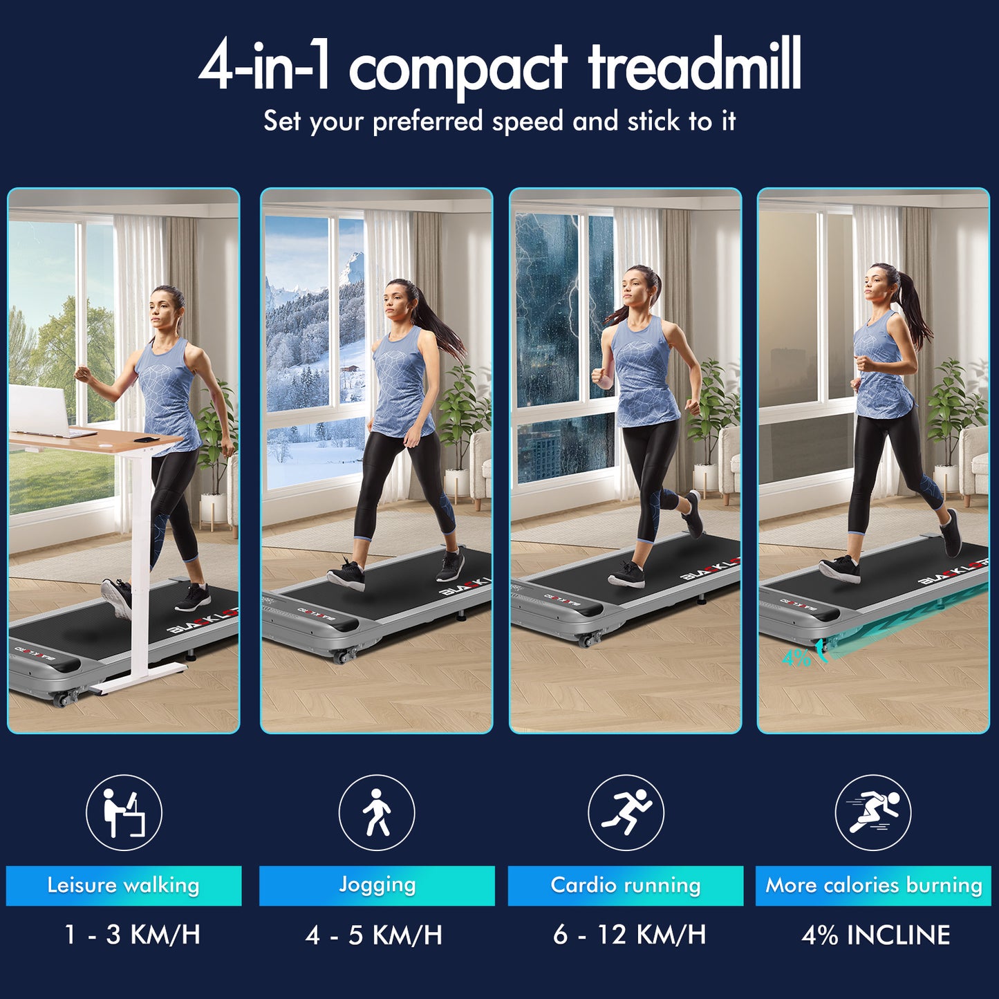 BLACK LORD Treadmill Electric Walking Pad Home Office Gym Fitness Incline MS2