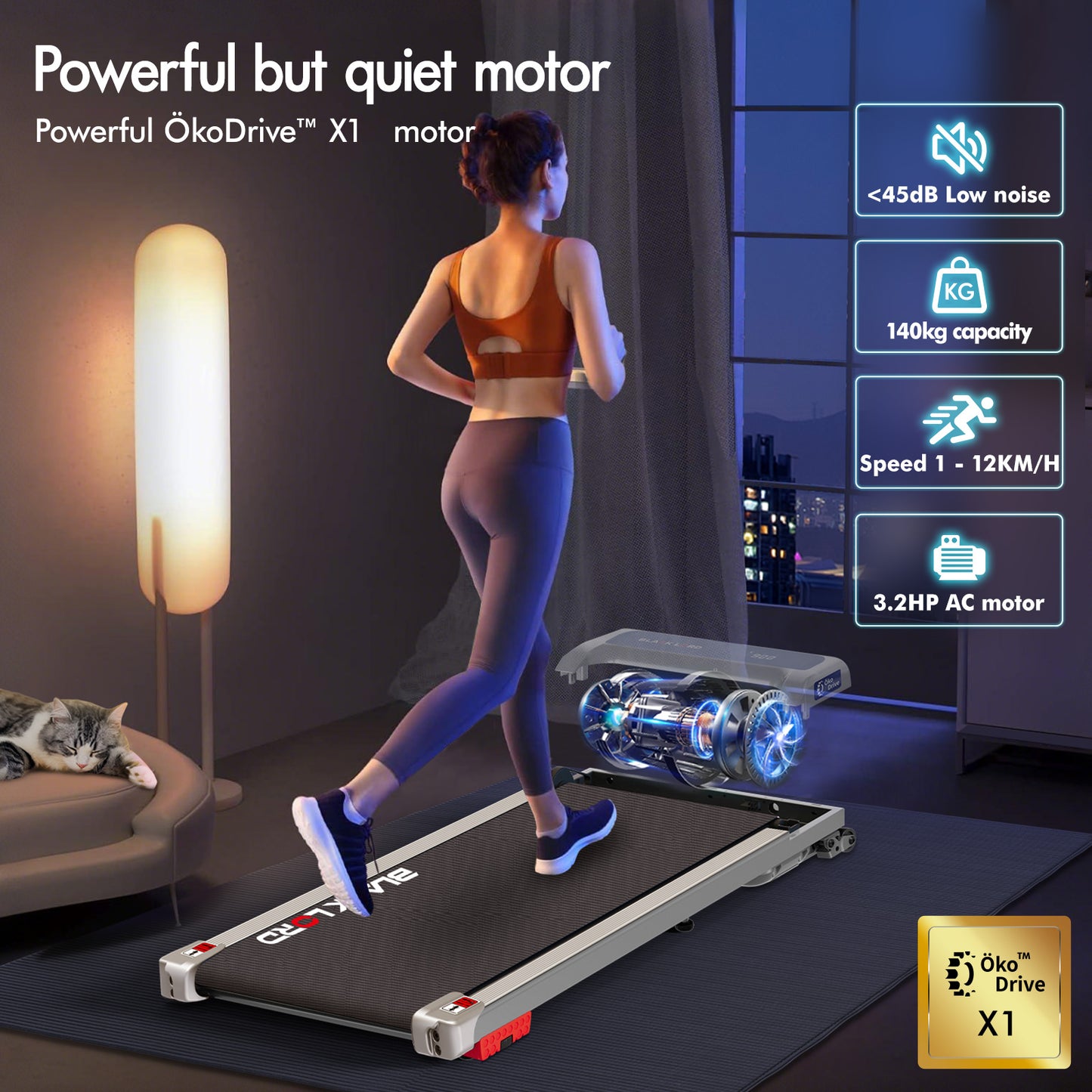 BLACK LORD Treadmill Electric Walking Pad Home Office Gym Fitness Incline MS2