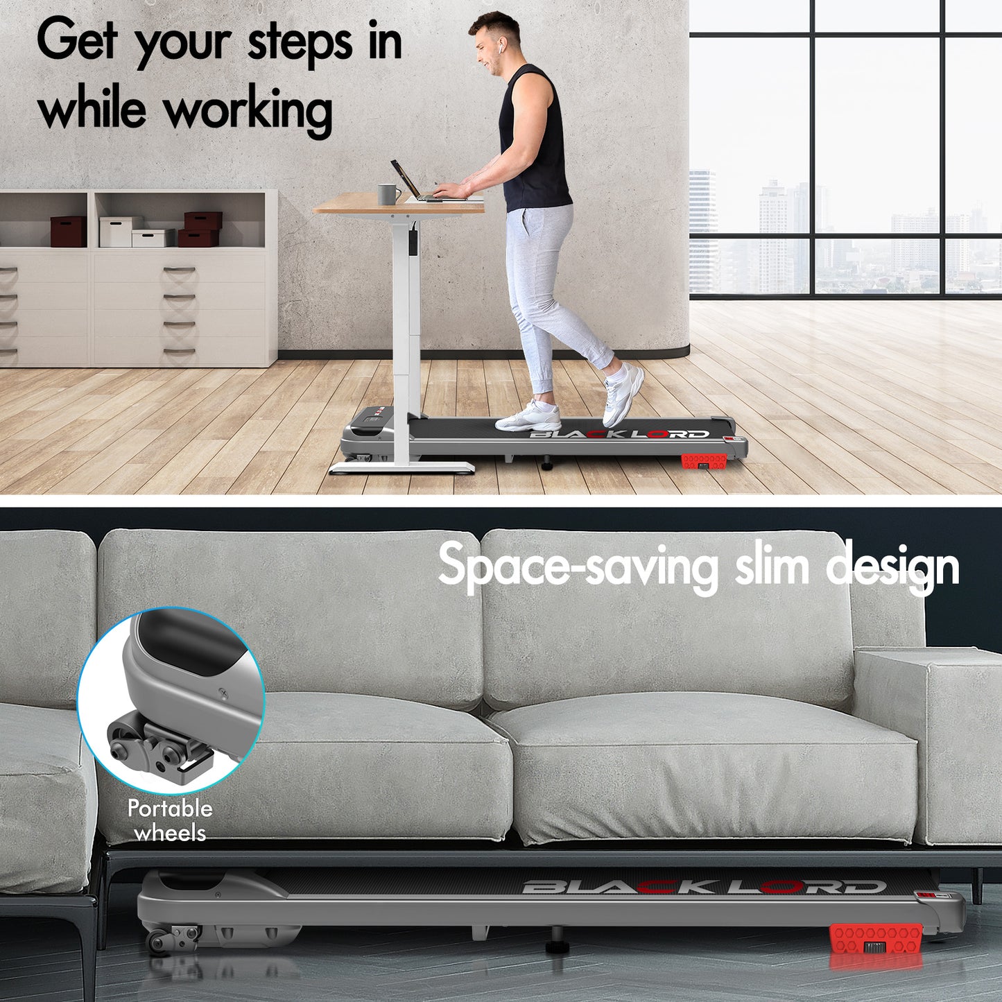 BLACK LORD Treadmill Electric Walking Pad Home Office Gym Fitness Incline MS2