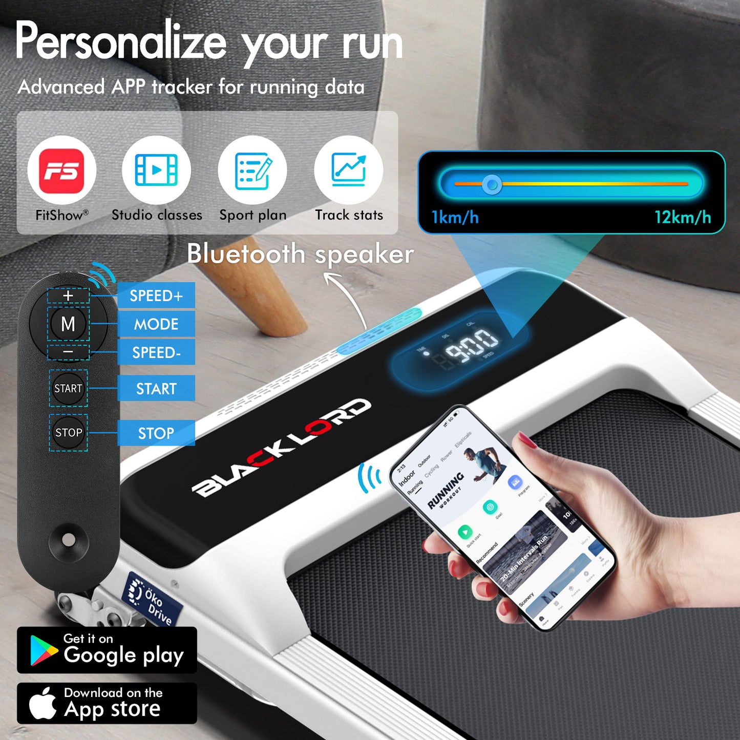 BLACK LORD Treadmill Electric Walking Pad Home Office Gym Fitness Incline MS2