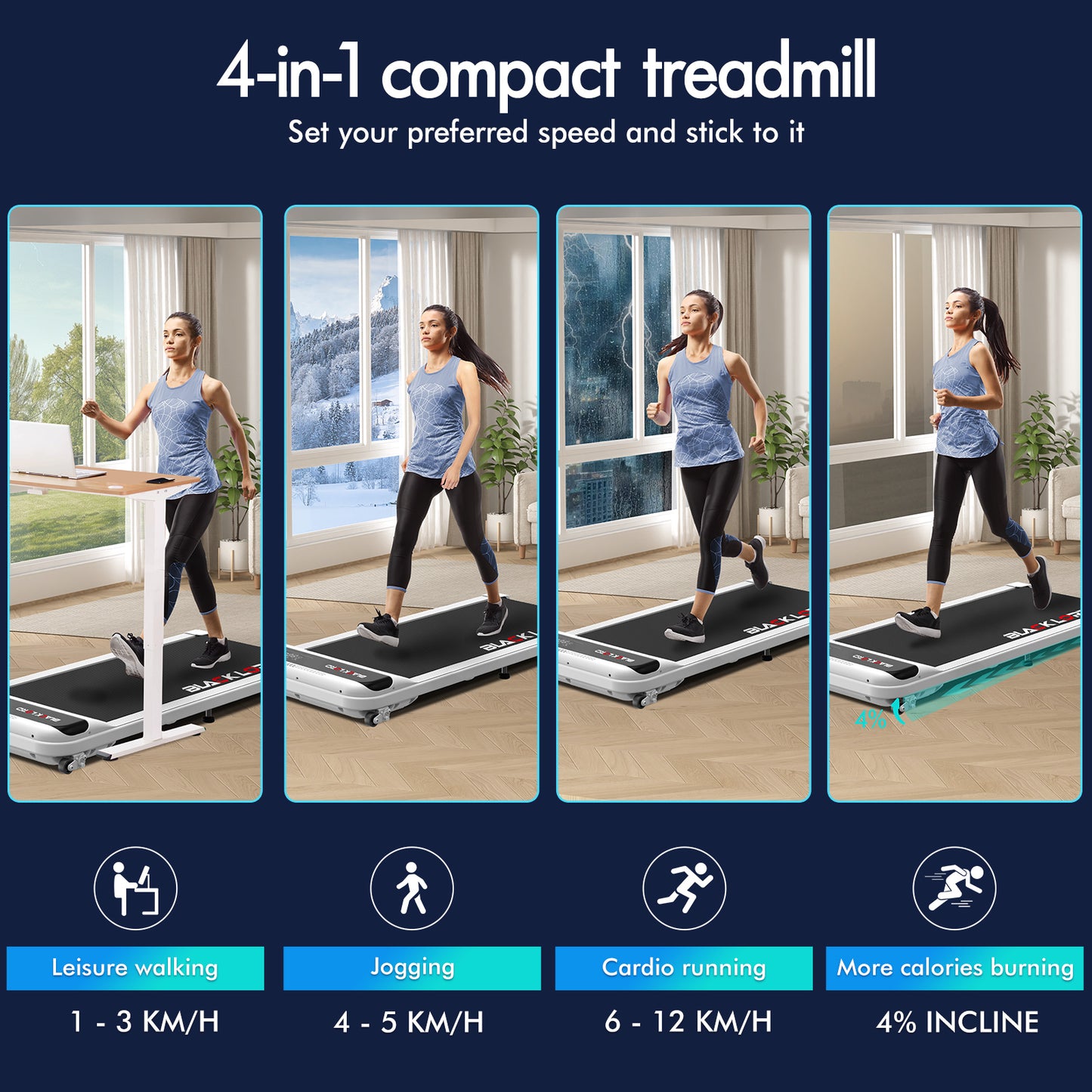 BLACK LORD Treadmill Electric Walking Pad Home Office Gym Fitness Incline MS2