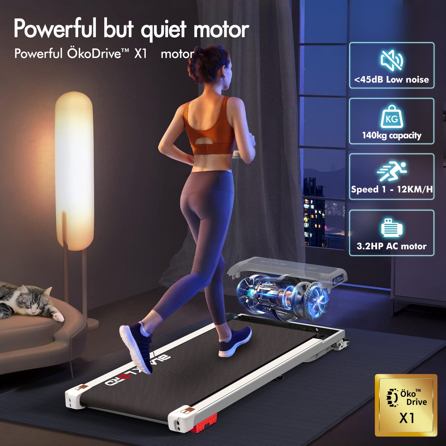 BLACK LORD Treadmill Electric Walking Pad Home Office Gym Fitness Incline MS2