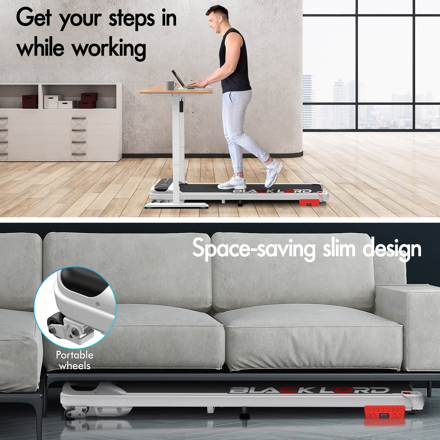 BLACK LORD Treadmill Electric Walking Pad Home Office Gym Fitness Incline MS2