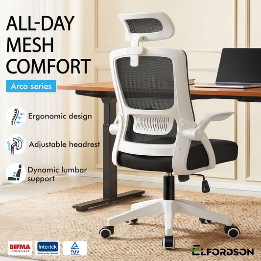 ELFORDSON Mesh Office Chair Executive Tilt Seat Racing Computer White and Black