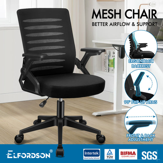 ELFORDSON Mesh Office Chair Executive Computer Seat Work All Black