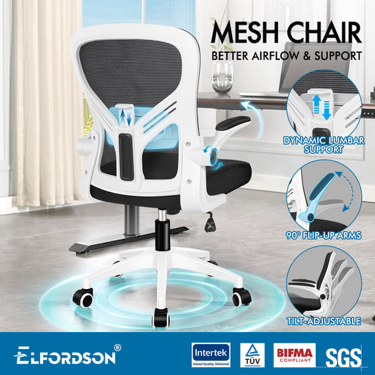 ELFORDSON Mesh Office Chair Executive Tilt Fabric Computer Work Black and White