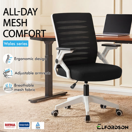 ELFORDSON Mesh Office Chair Executive Computer Seat Work Black and White