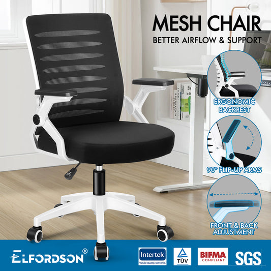 ELFORDSON Mesh Office Chair Executive Computer Seat Work Black and White