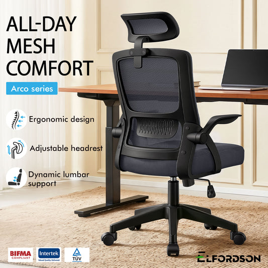 ELFORDSON Mesh Office Chair Executive Seat Tilt Racing Computer Dark Grey