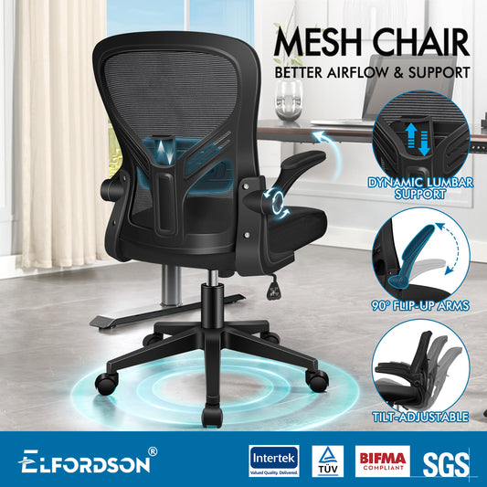 ELFORDSON Mesh Office Chair Executive Tilt Fabric Computer Work All Black
