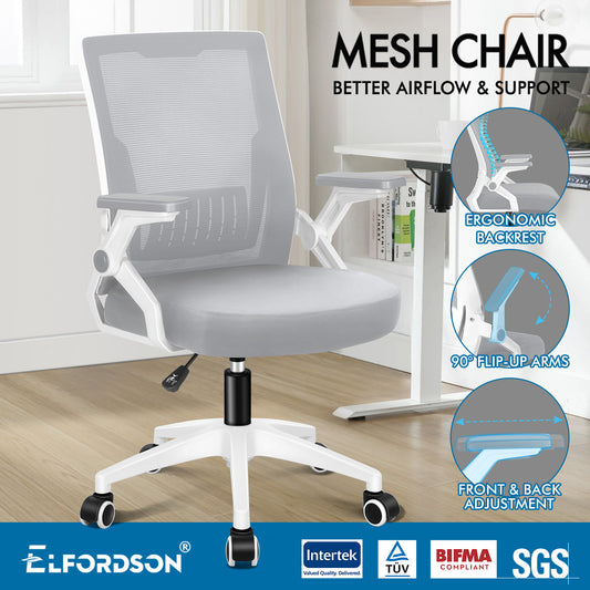 ELFORDSON Mesh Office Chair Gaming Racing Work Grey and White