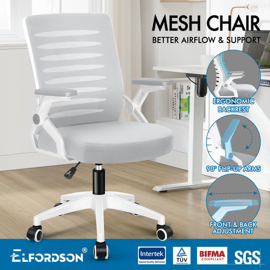 ELFORDSON Mesh Office Chair Executive Computer Seat Work Grey and White