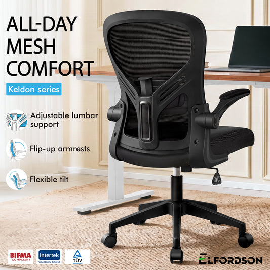 ELFORDSON Mesh Office Chair Executive Tilt Fabric Computer Work All Black