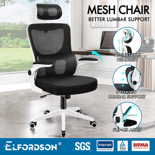 ELFORDSON Mesh Office Chair Executive Computer Fabric Tilt Black and White