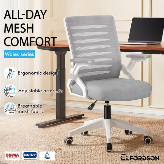 ELFORDSON Mesh Office Chair Executive Computer Seat Work Grey and White