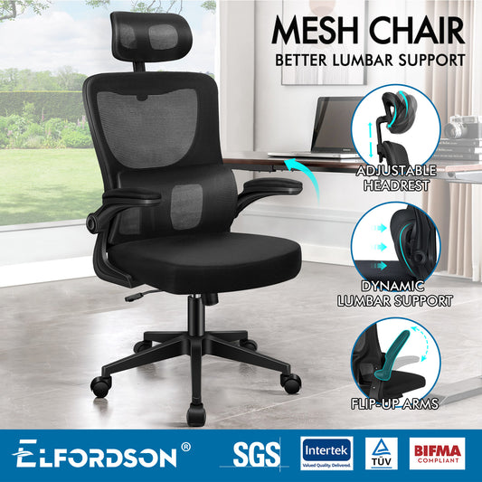 ELFORDSON Mesh Office Chair Executive Computer Fabric Tilt All Black