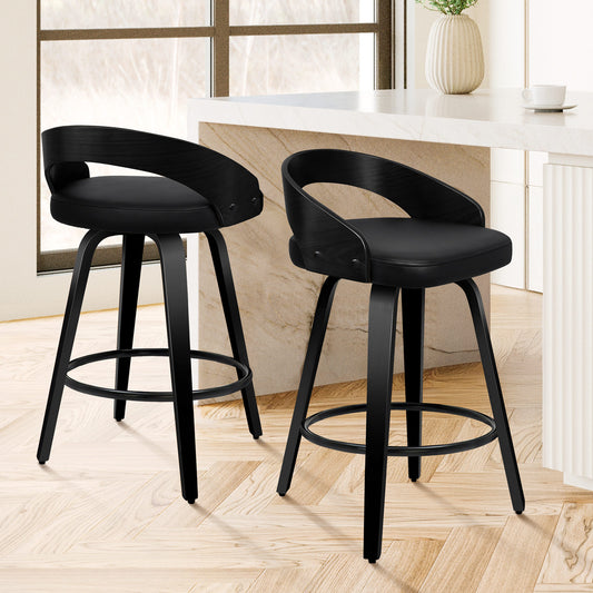 ALFORDSON 2x Swivel Bar Stools Caden Kitchen Wooden Dining Chair ALL BLACK