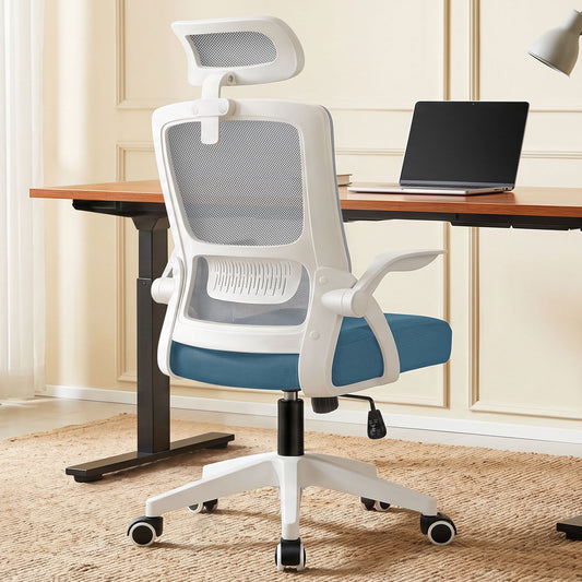ELFORDSON Mesh Office Chair Executive Fabric Seat Tilt Computer Blue and Grey
