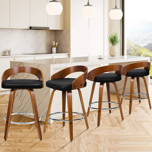 ALFORDSON 4x Swivel Bar Stools Caden Kitchen Wooden Dining Chair BLACK