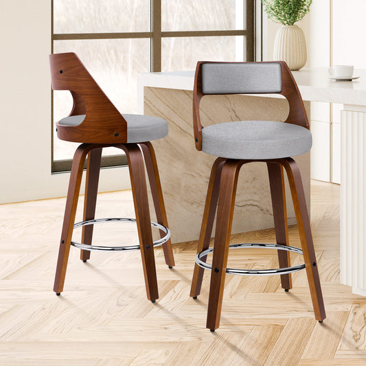 ALFORDSON 2x Swivel Bar Stools Eden Kitchen Dining Chair Wooden LIGHT GREY
