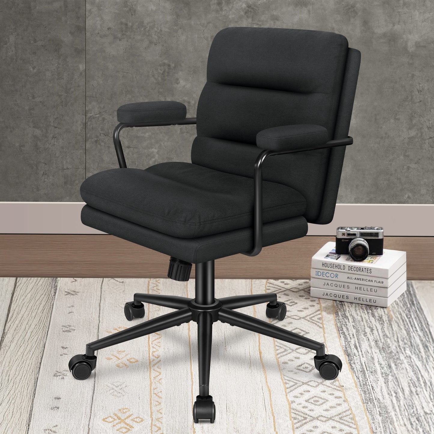 ELFORDSON Office Chair Ergonomic Executive Computer Work Seat Fabric Black