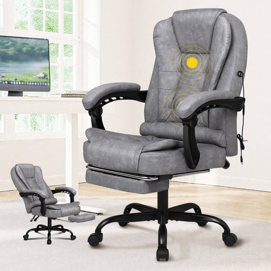 ELFORDSON Massage Office Chair with Footrest Executive Gaming Seat Upgraded Pull-up PU Leather, Vintage Grey