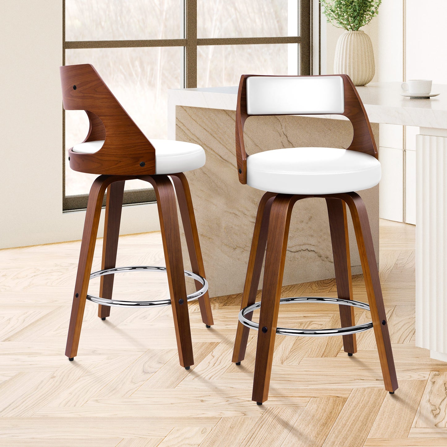 ALFORDSON 2x Swivel Bar Stools Eden Kitchen Wooden Dining Chair WHITE
