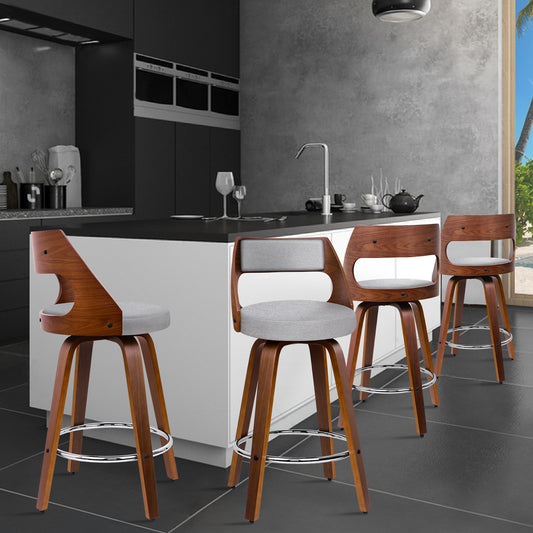 ALFORDSON 4x Swivel Bar Stools Eden Kitchen Dining Chair Wooden LIGHT GREY