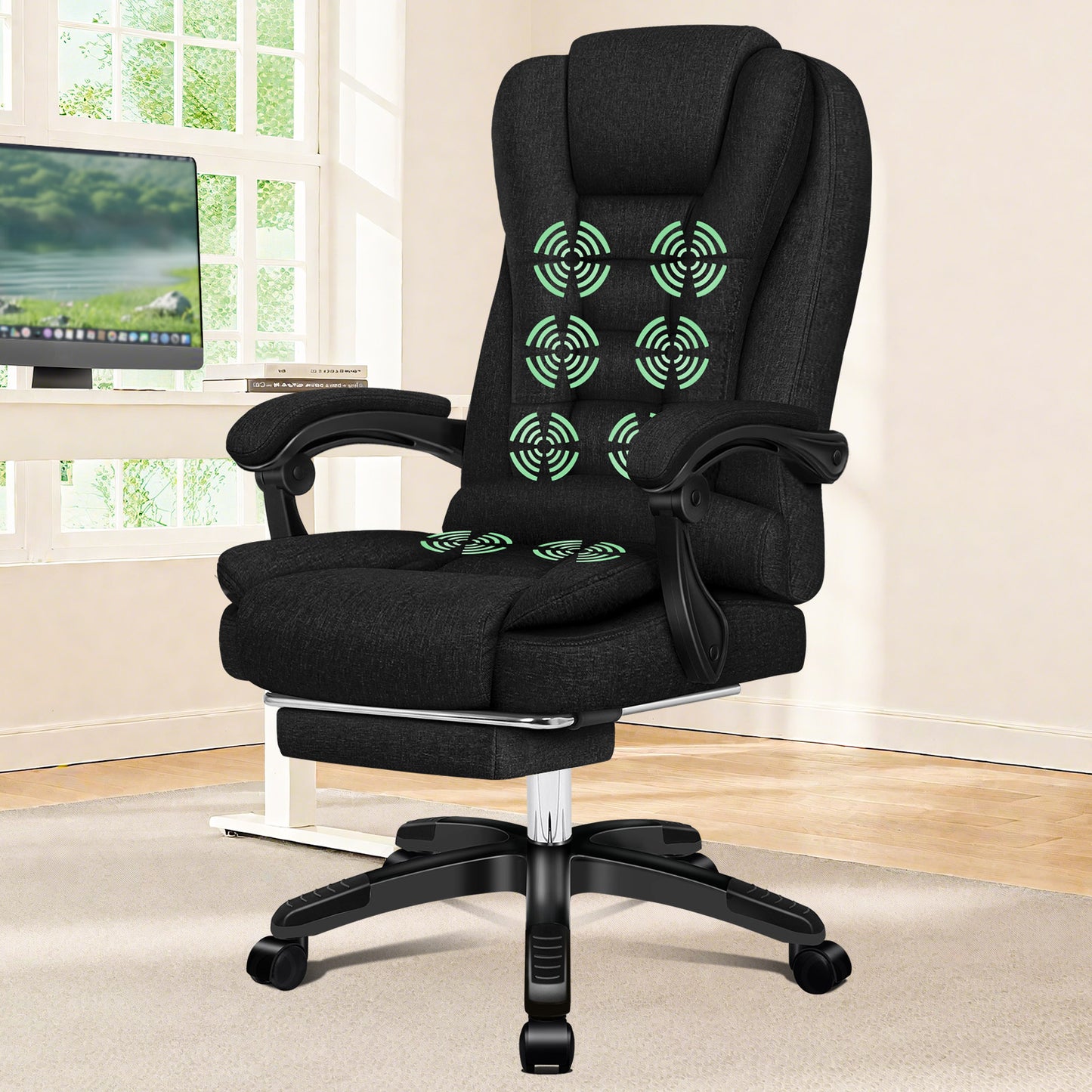 ELFORDSON Massage Office Chair Heated Seat Executive Gaming Racer, Fabric Black