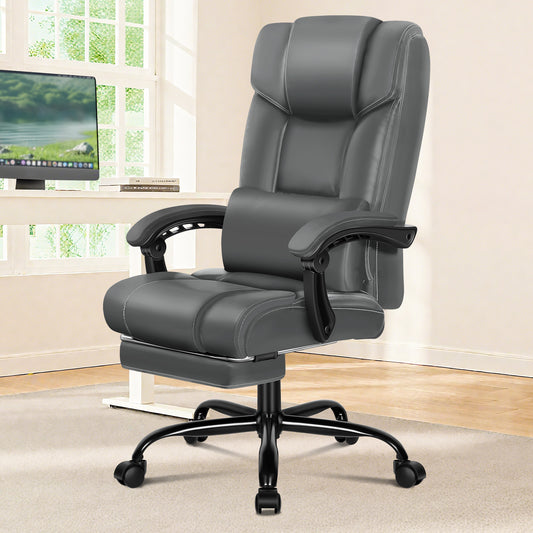 ELFORDSON Office Chair Executive Computer Gaming PU Leather Seat Recliner Grey