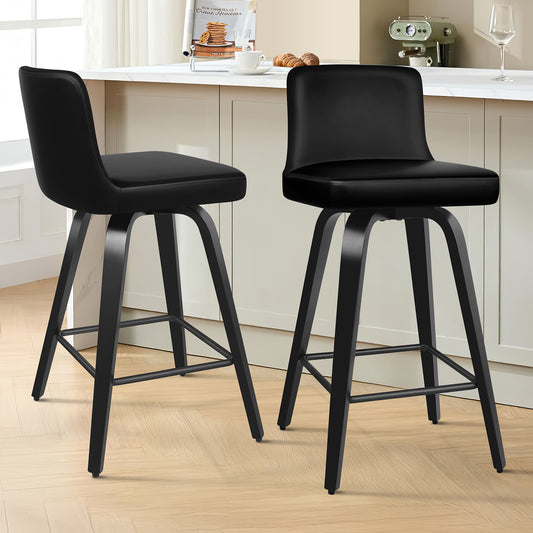 ALFORDSON 2x Swivel Bar Stools Bailey Kitchen Wooden Dining Chair ALL BLACK