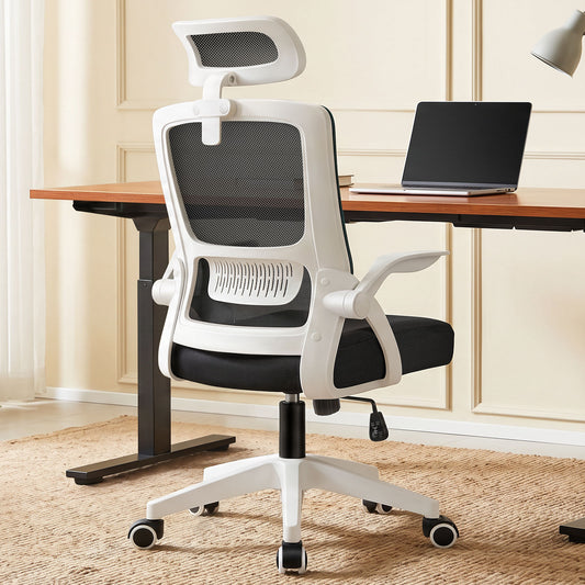 ELFORDSON Mesh Office Chair Executive Tilt Seat Racing Computer White and Black