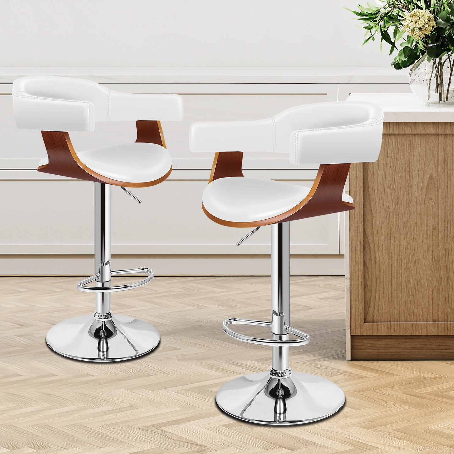 ALFORDSON 2x Bar Stool Joan Kitchen Swivel Chair Wooden Leather Gas Lift White