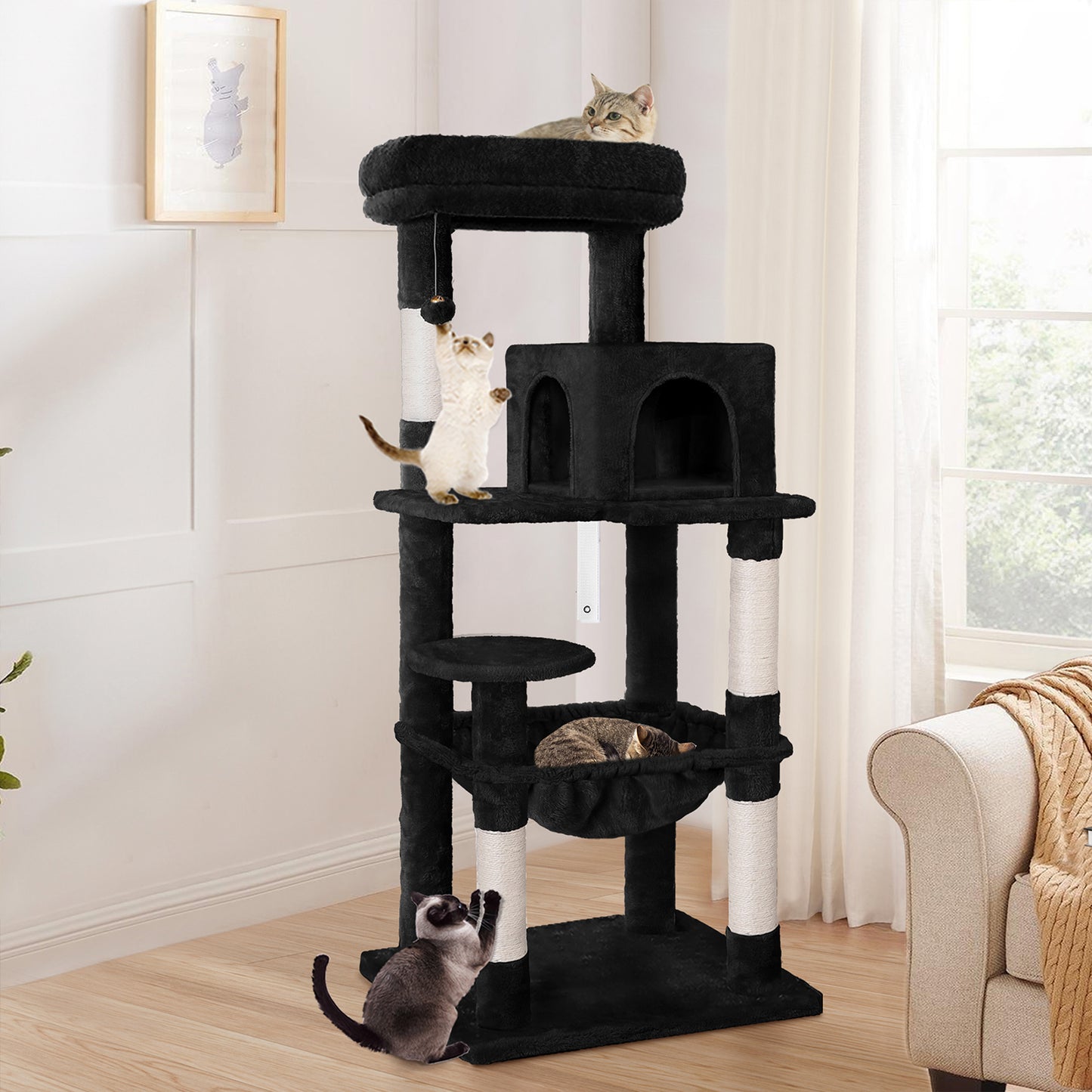 Cat Tree Scratching Post Scratcher Tower Condo House Furniture Wood 143 Black