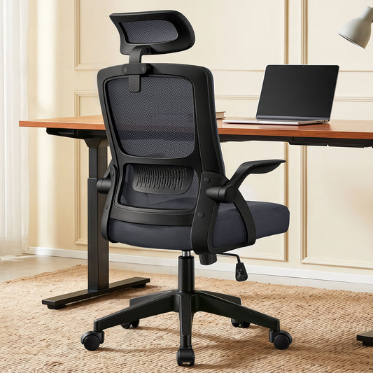 ELFORDSON Mesh Office Chair Executive Seat Tilt Racing Computer Dark Grey