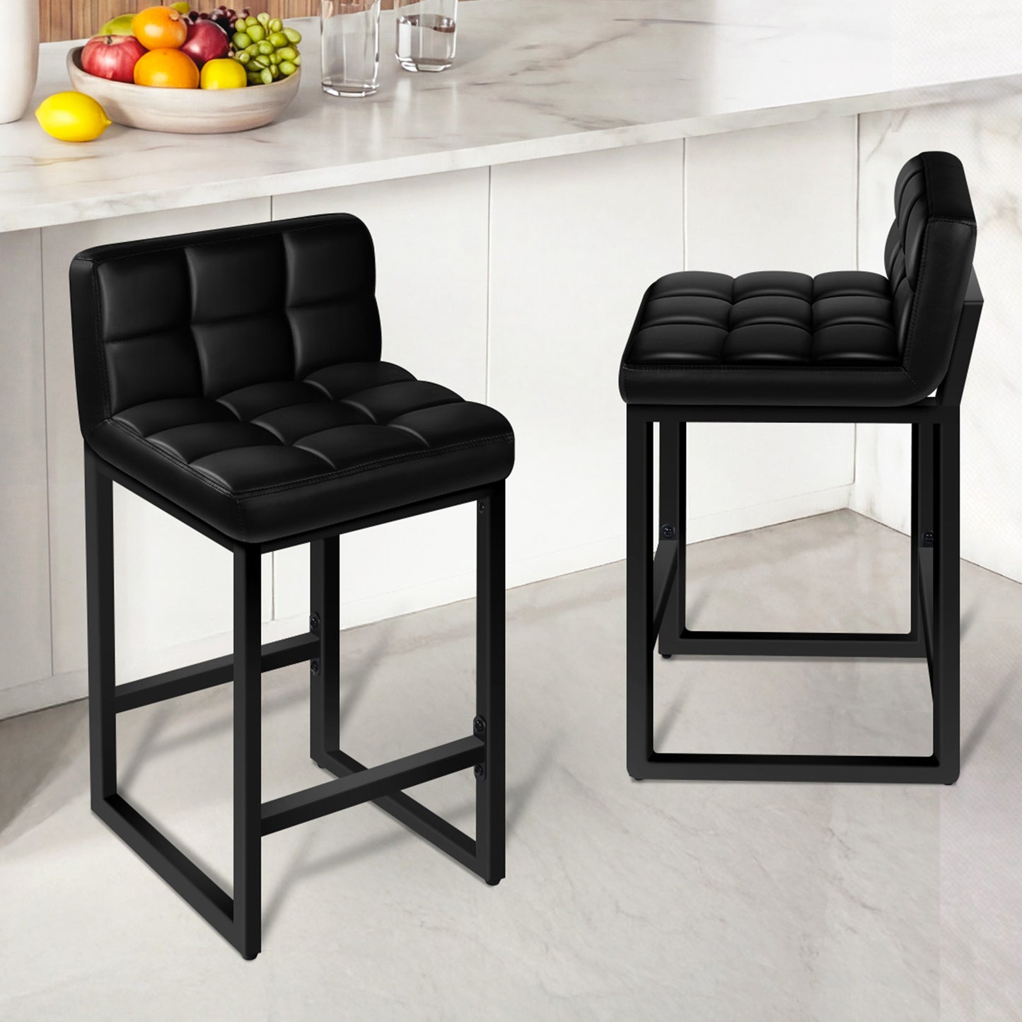 ALFORDSON 65CM Counter Height Bar Stools Set of 4, Metal Frame, Black