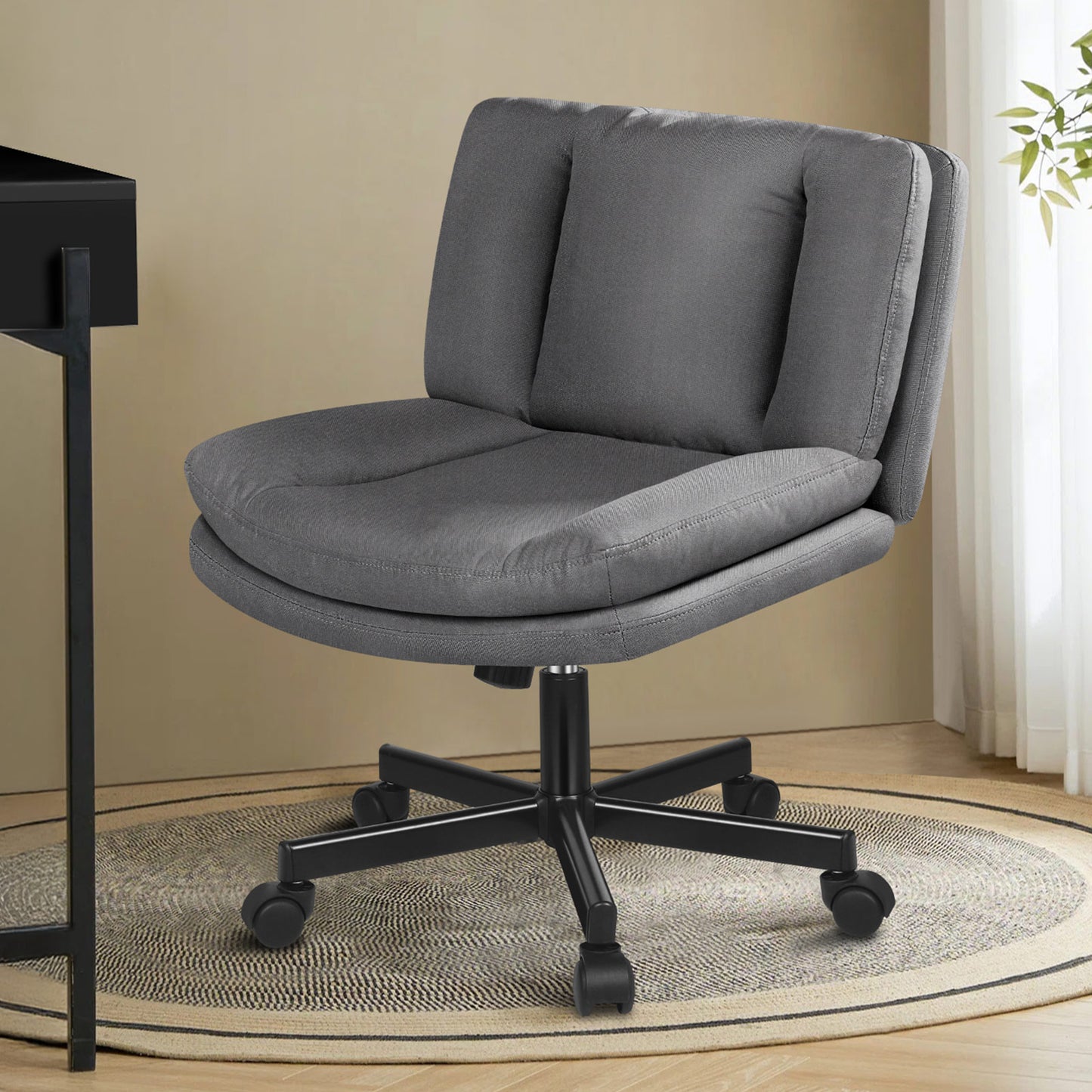ELFORDSON Armless Office Desk Chair Mid Back Wide Seat Fabric Grey