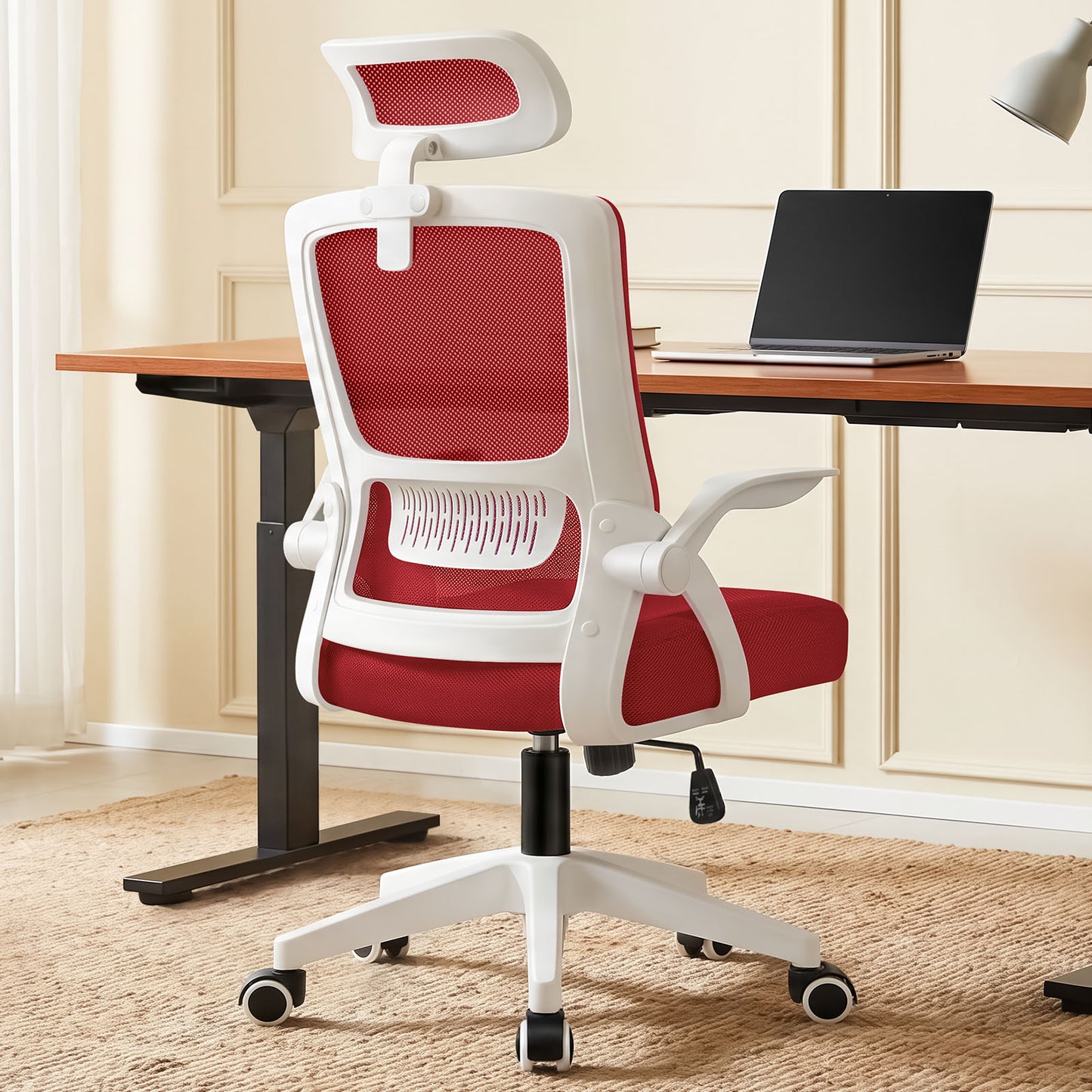 ELFORDSON Mesh Office Chair Executive Fabric Seat Tilt Computer Red