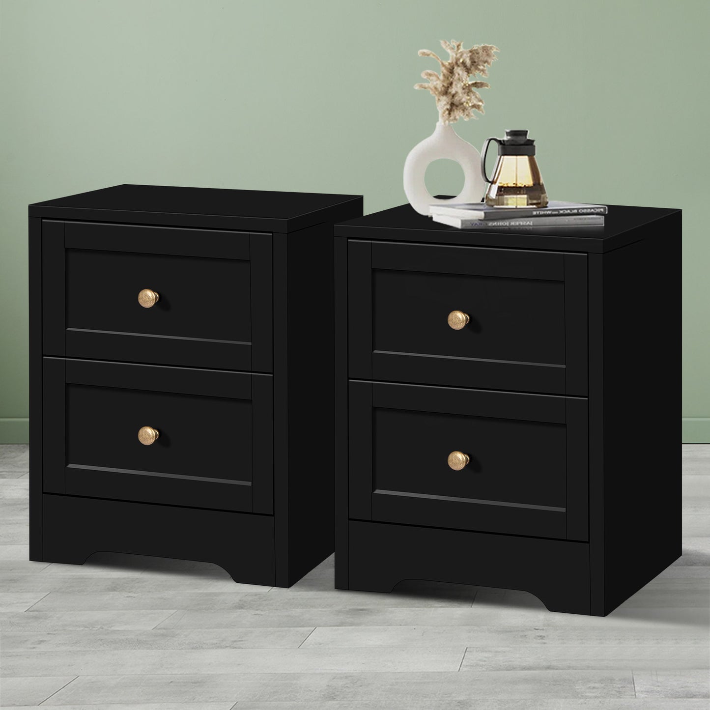 ELFORDSON Bedside Table 2 Drawers Wooden Storage Cabinet Chest Shelf Nightstand