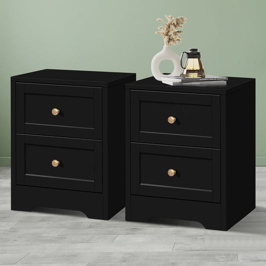 ELFORDSON Bedside Table 2 Drawers Wooden Storage Cabinet Chest Shelf Nightstand