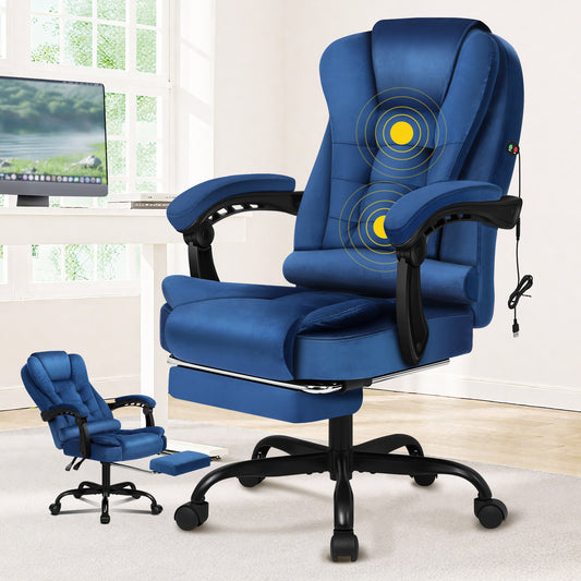 ELFORDSON Massage Office Chair with Footrest Executive Gaming Seat, Velvet Blue