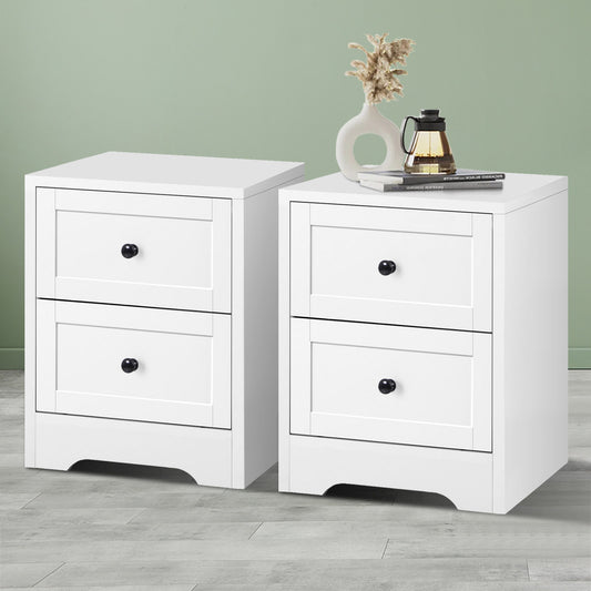 ELFORDSON Bedside Table 2 Drawers Wooden Storage Cabinet Chest Shelf Nightstand