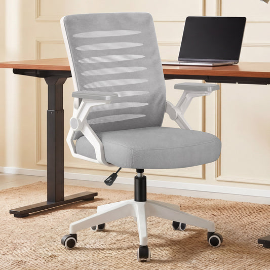 ELFORDSON Mesh Office Chair Executive Computer Seat Work Grey and White
